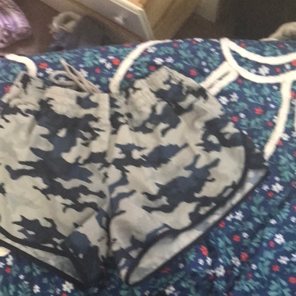 Blue and grey camo shorts